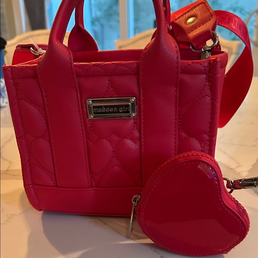 Madden Girl Red Quilted Mini Bag with Heart Pouch